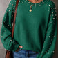 Pearl Detail Round Neck Long Sleeve Sweater