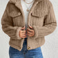 Fuzzy Button Up Collared Neck Jacket