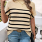 Devine Striped Mock Neck Short Sleeve Sweater