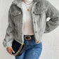 Fuzzy Button Up Collared Neck Jacket