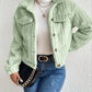 Fuzzy Button Up Collared Neck Jacket
