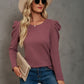 Waffle-Knit Puff Sleeve Round Neck Top