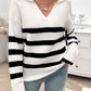 Devine Striped Collared Neck Long Sleeve Sweater