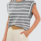 Striped Round Neck Cap Sleeve T-Shirt