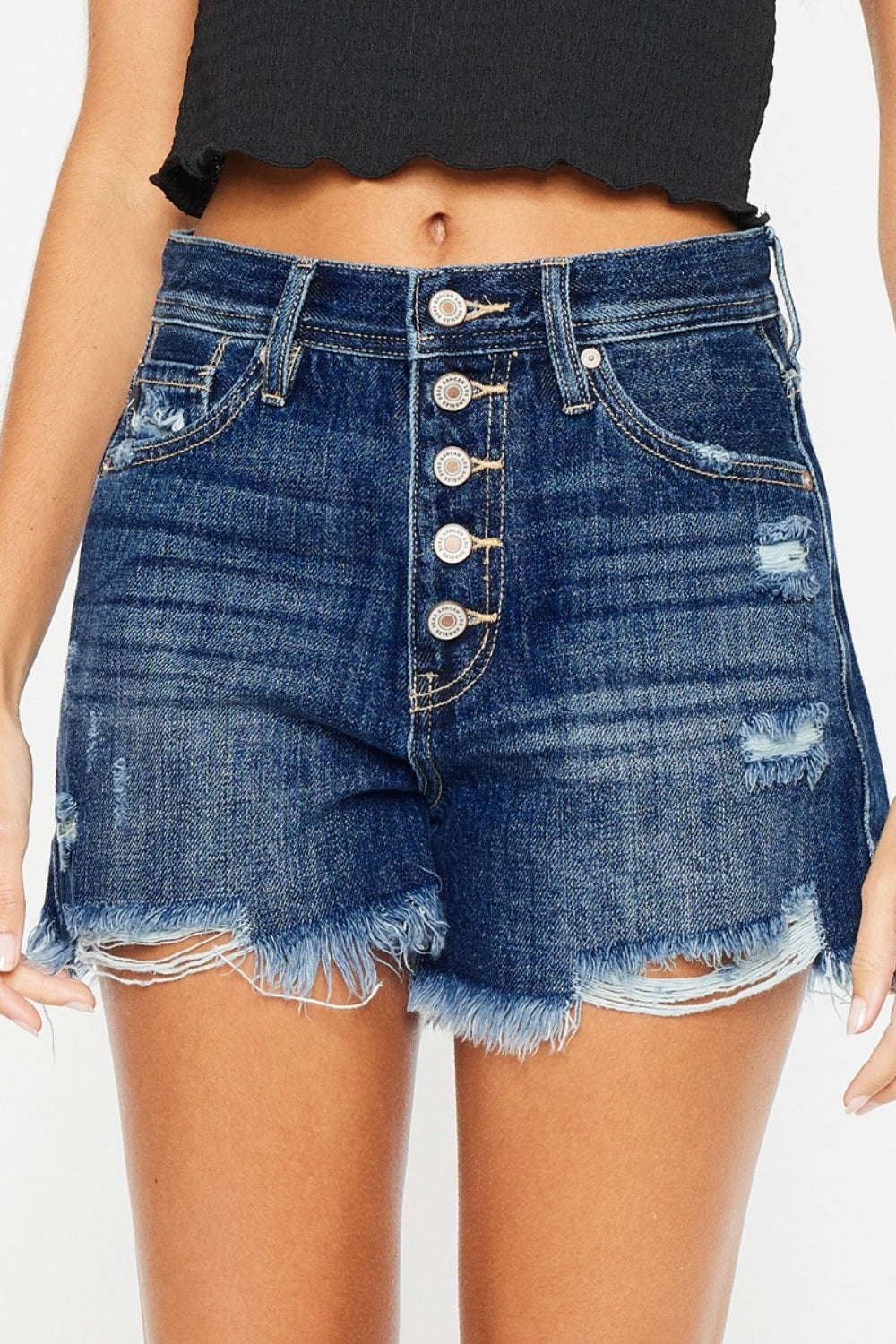 Kancan Raw Hem Button-Fly Denim Shorts