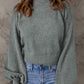 Ribbed Trim Balloon Sleeve Sweater