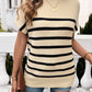 Devine Striped Mock Neck Short Sleeve Sweater