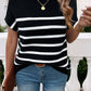 Devine Striped Mock Neck Short Sleeve Sweater