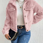 Fuzzy Button Up Collared Neck Jacket
