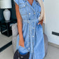 Stacked Cap Sleeve Denim Dress