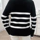 Devine Striped Collared Neck Long Sleeve Sweater