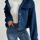 Fuzzy Button Up Collared Neck Jacket