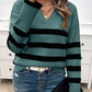 Devine Striped Collared Neck Long Sleeve Sweater