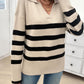 Devine Striped Collared Neck Long Sleeve Sweater