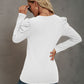 Waffle-Knit Puff Sleeve Round Neck Top