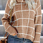 Angel Wings Plaid Turtleneck Drop Shoulder Sweater