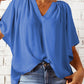 Ruched Notched Half Sleeve Blouse