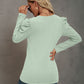 Waffle-Knit Puff Sleeve Round Neck Top
