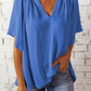 Ruched Notched Half Sleeve Blouse