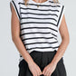 Striped Round Neck Cap Sleeve T-Shirt