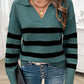 Devine Striped Collared Neck Long Sleeve Sweater