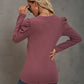 Waffle-Knit Puff Sleeve Round Neck Top