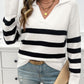 Devine Striped Collared Neck Long Sleeve Sweater