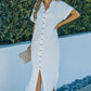 Textured Button Down Slit Shirt Dress