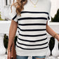 Devine Striped Mock Neck Short Sleeve Sweater