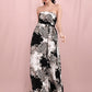 Printed Strapless Dress with Pockets