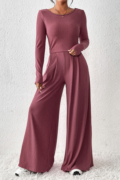 Maya Lily Top and Wide-Leg Pants Set