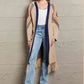 Double Take Geometric Fringe Hem Open Front Duster Cardigan
