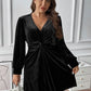 Plus Size Twisted V-Neck Long Sleeve Mini Dress