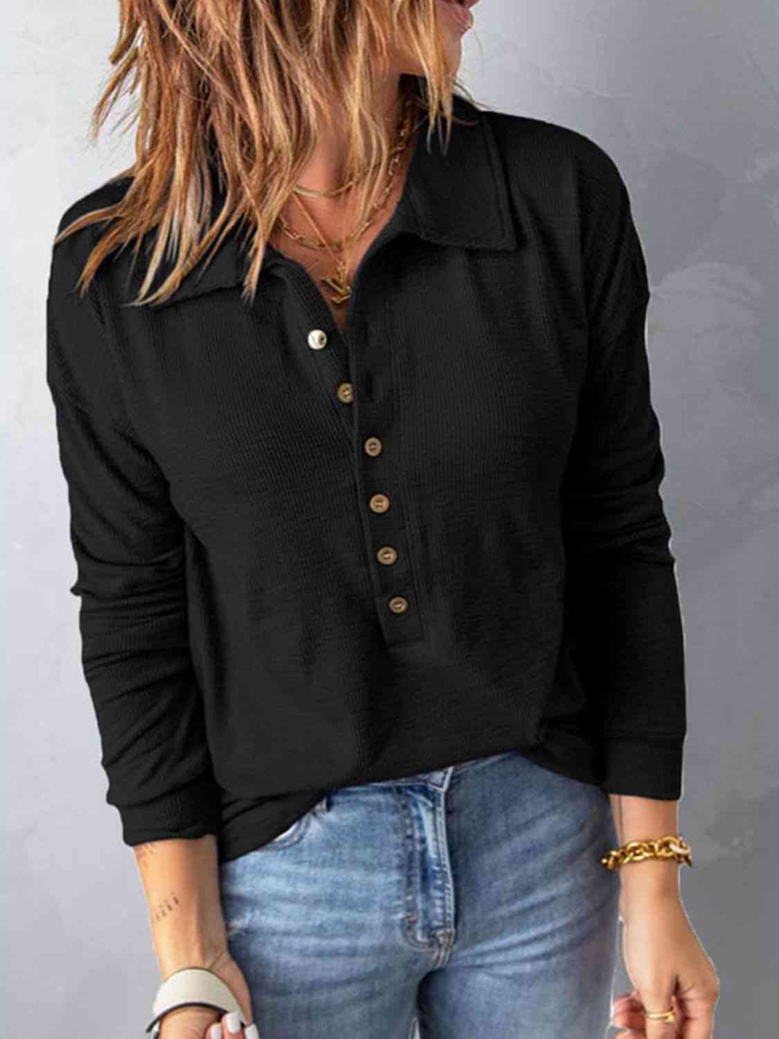 Collared Neck Half Button Top