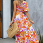 Printed One-Shoulder Tie Belt Maxi Dress