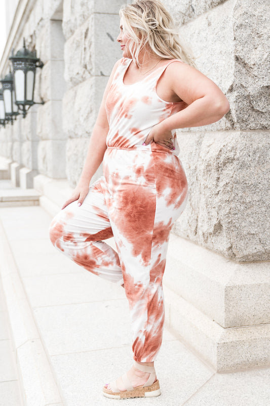 Tie-Dye Sleeveless Round Neck Jumpsuit