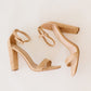 Standing Tall Square Toe Block Heel Sandals in Taupe
