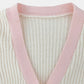 Contrast Trim Button Up Dropped Shoulder Cardigan