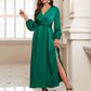 Surplice Long Sleeve Slit Midi Dress