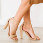 Standing Tall Square Toe Block Heel Sandals in Taupe