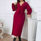 Plus Size Surplice Neck Tie Waist Dress