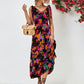 Abstract Floral V-Neck Backless Midi Dress
