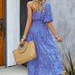 Printed One-Shoulder Tie Belt Maxi Dress