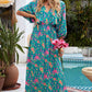 Floral Three-Quarter Sleeve V-Neck Dress