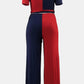 Two-Tone Tie Front Top and Pants Set with Pockets