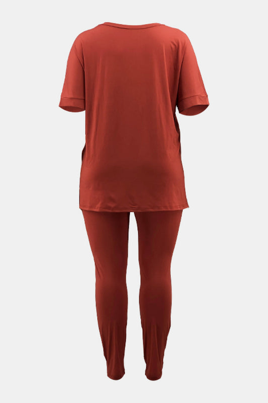 V-Neck Slit Top and Pants Set