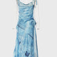 Tie-Shoulder Split Patchwork Denim Dress