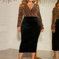 Plus Size Surplice Neck Long Sleeve Slit Dress