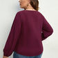 Plus Size Round Neck Tie Waist Long Sleeve Blouse