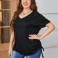 Plus Size Drawstring V-Neck Short Sleeve Blouse